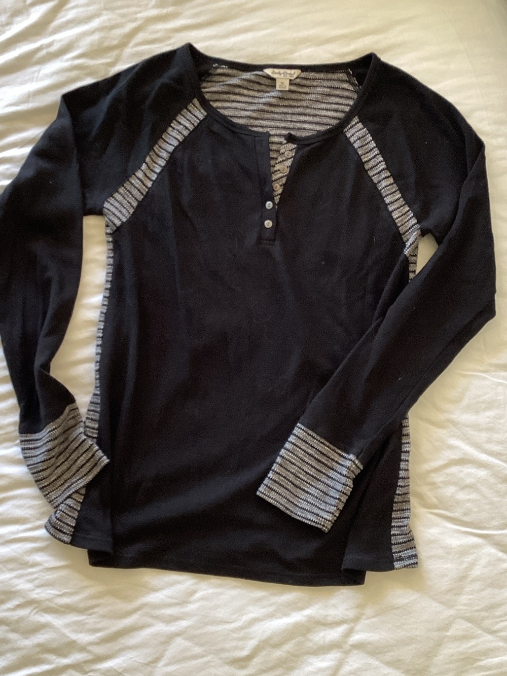Lucky Brand Black Henley with Gray Striped Trim